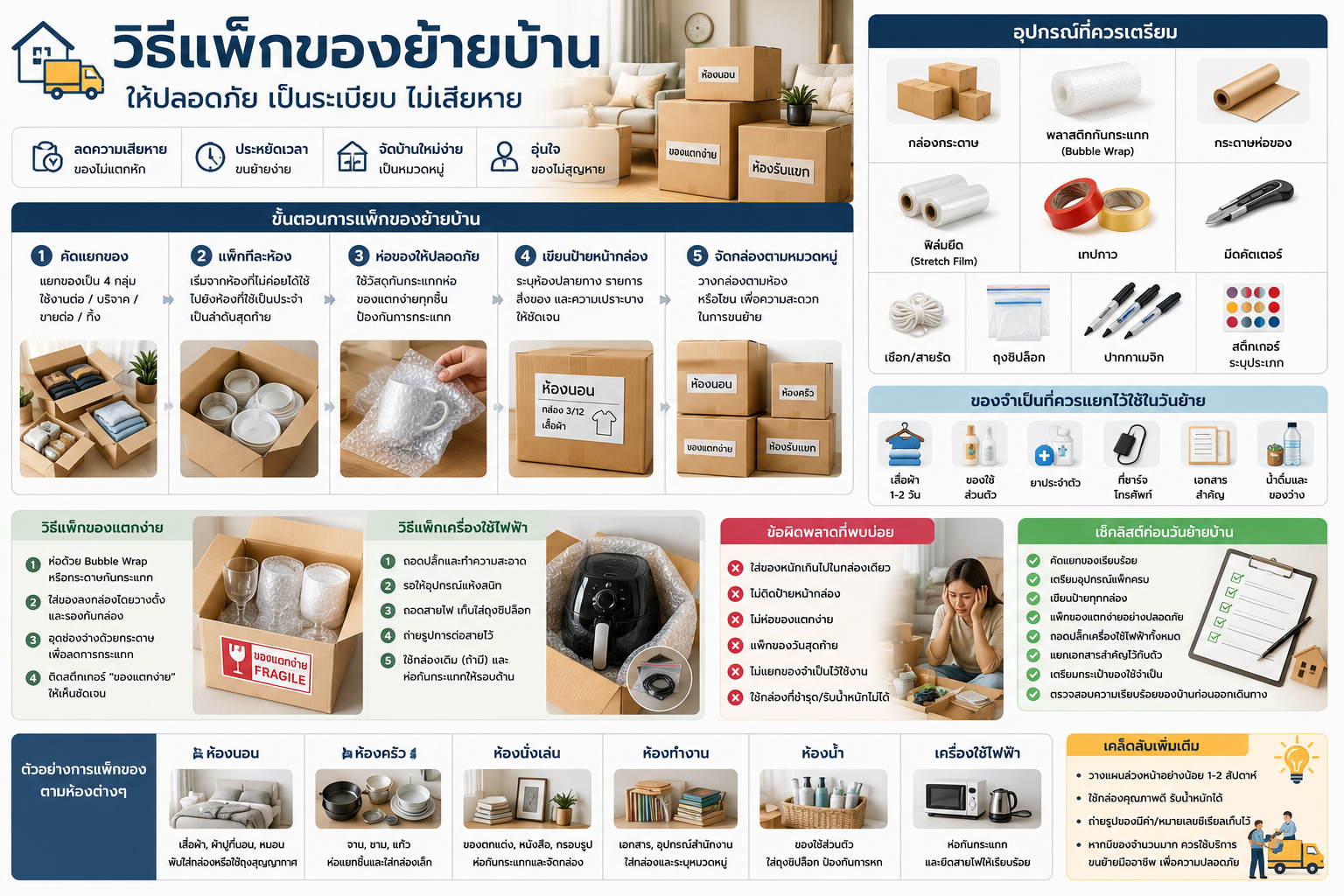 วิธีแพ็กของย้ายบ้านให้ปลอดภัย ครบทุกห้อง ลดของเสียหาย พร้อมเช็กลิสต์ก่อนย้าย EP. 1 การวางแผนแพ็กของอย่างมืออาชีพ